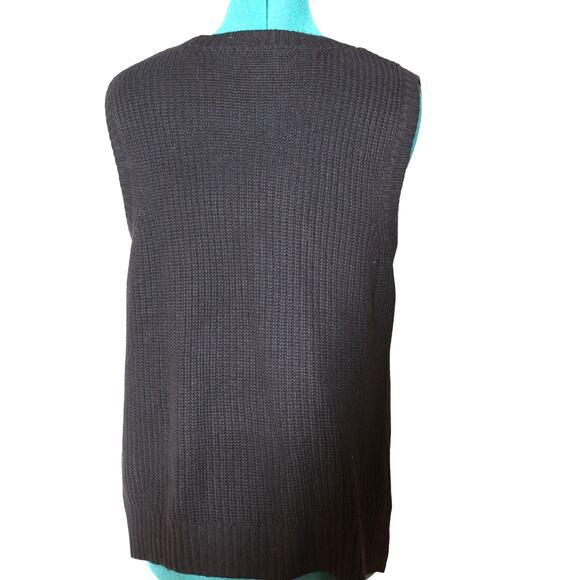 Rachel Zoe Black Knit Sweater Vest Women’s Medium V-Neck Pullover Layering Piece - Picture 3 of 6